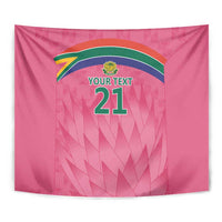 Pink cricket tapestry close-up with Proteas crest and 'YOUR TEXT 21' graphic
