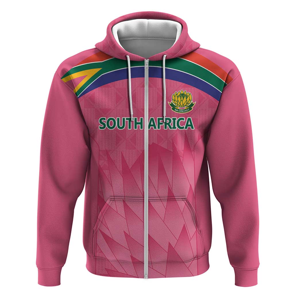 South Africa Cricket Custom Zip Hoodie Proteas Pink