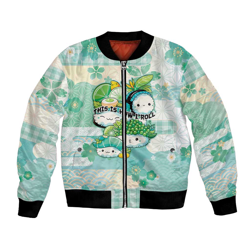 Personalized Japanese Kawaii Sushi Bomber Jacket Green Wagara Palaka This Is How I Roll - Wonder Print Shop