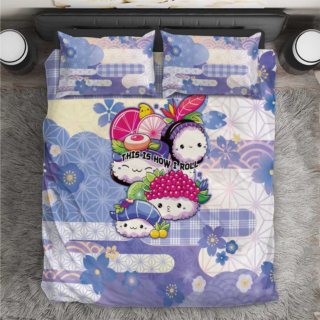 Japanese Kawaii Sushi Bedding Set Blue Wagara Palaka This Is How I Roll - Wonder Print Shop