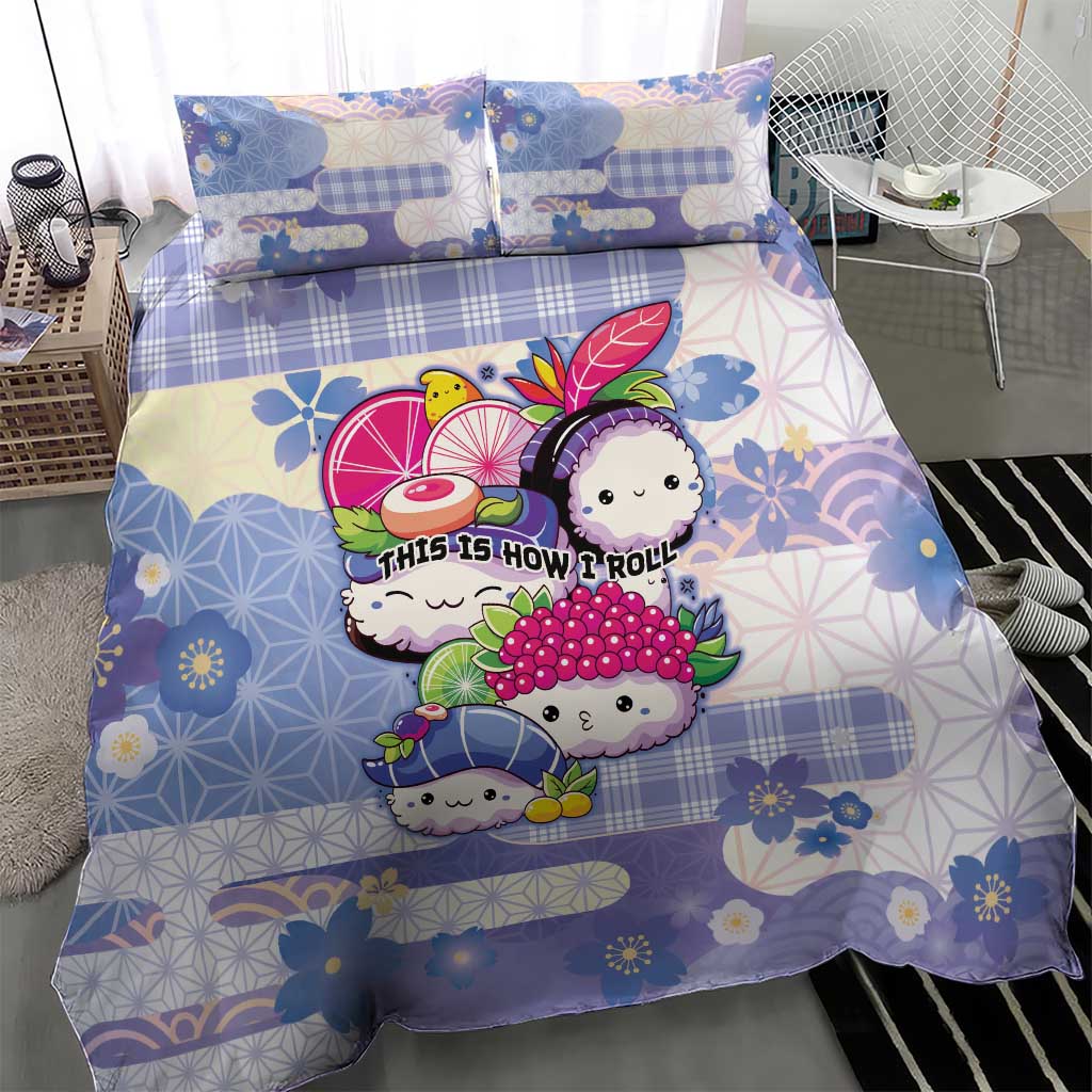 Japanese Kawaii Sushi Bedding Set Blue Wagara Palaka This Is How I Roll - Wonder Print Shop