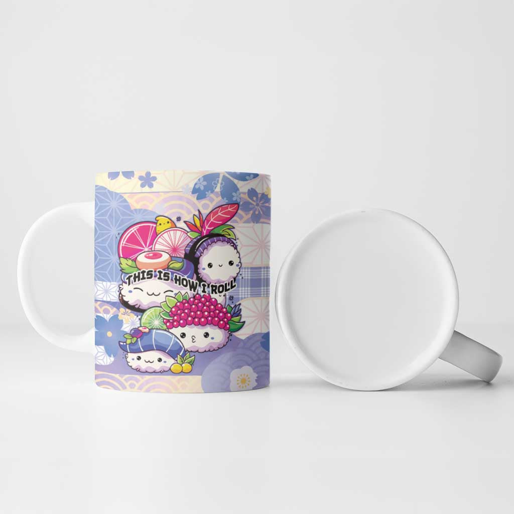 Personalized Japanese Kawaii Sushi Ceramic Mug Blue Wagara Palaka This Is How I Roll - Wonder Print Shop