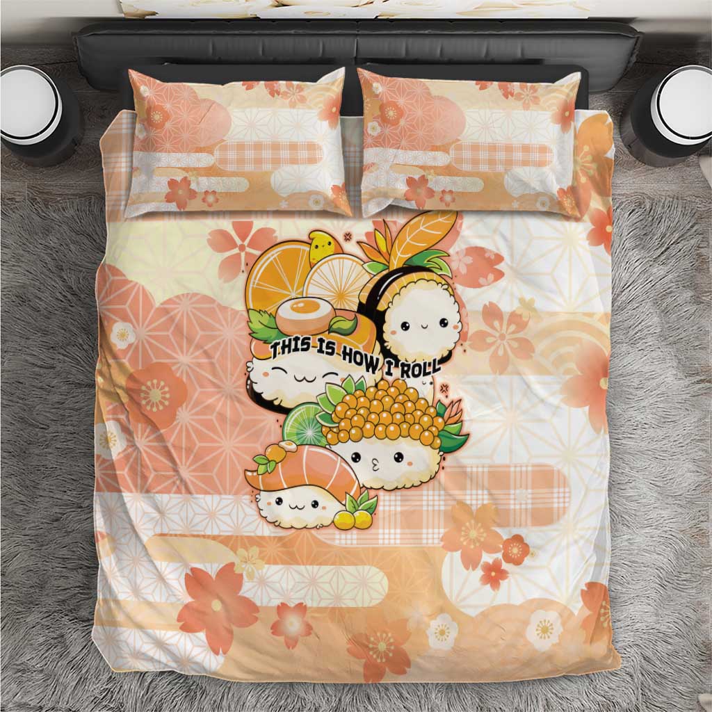 Japanese Kawaii Sushi Bedding Set Peach Wagara Palaka This Is How I Roll - Wonder Print Shop