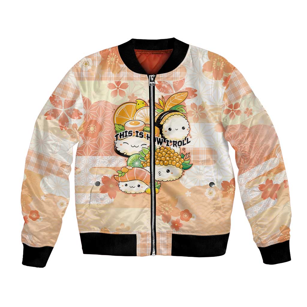 Personalized Japanese Kawaii Sushi Bomber Jacket Peach Wagara Palaka This Is How I Roll - Wonder Print Shop
