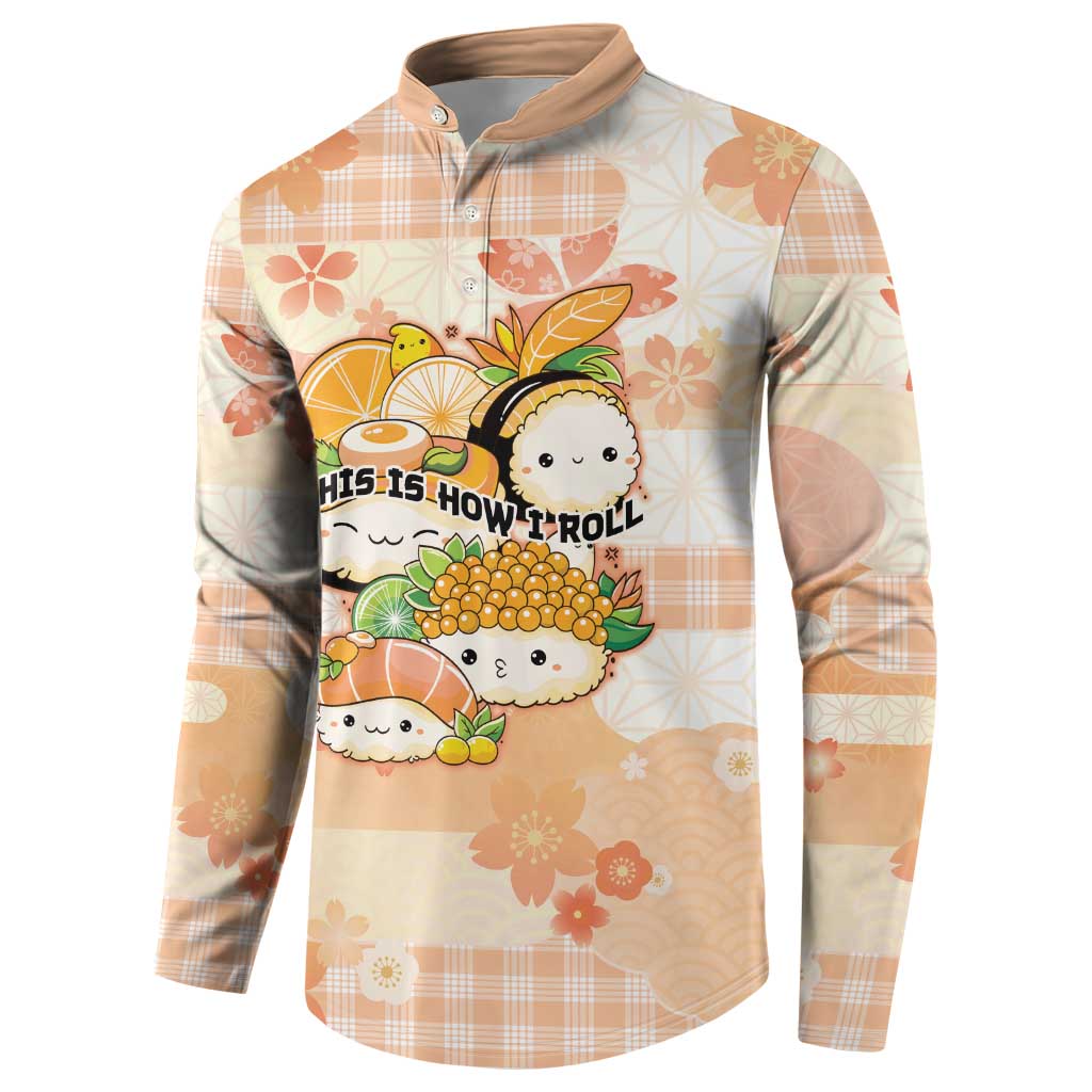 Personalized Japanese Kawaii Sushi Button Sweatshirt Peach Wagara Palaka This Is How I Roll - Wonder Print Shop