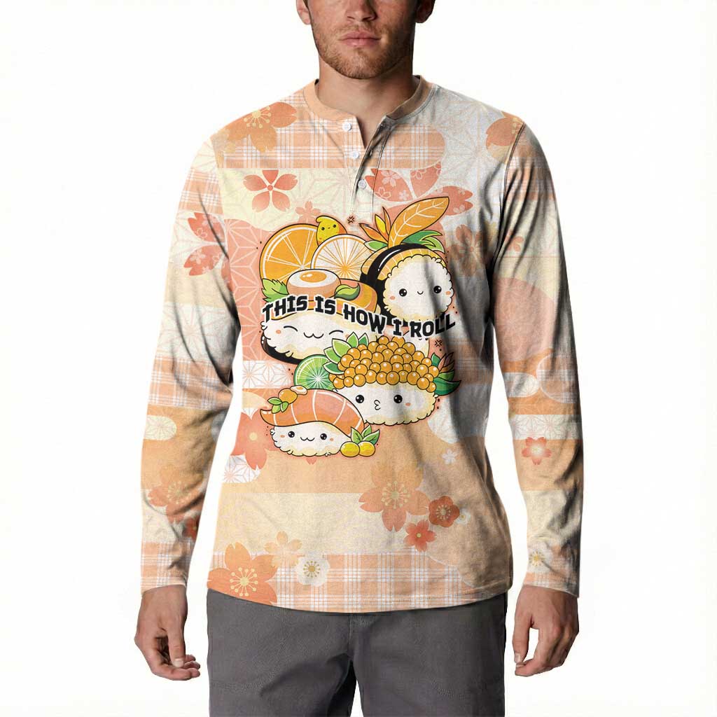 Personalized Japanese Kawaii Sushi Button Sweatshirt Peach Wagara Palaka This Is How I Roll - Wonder Print Shop