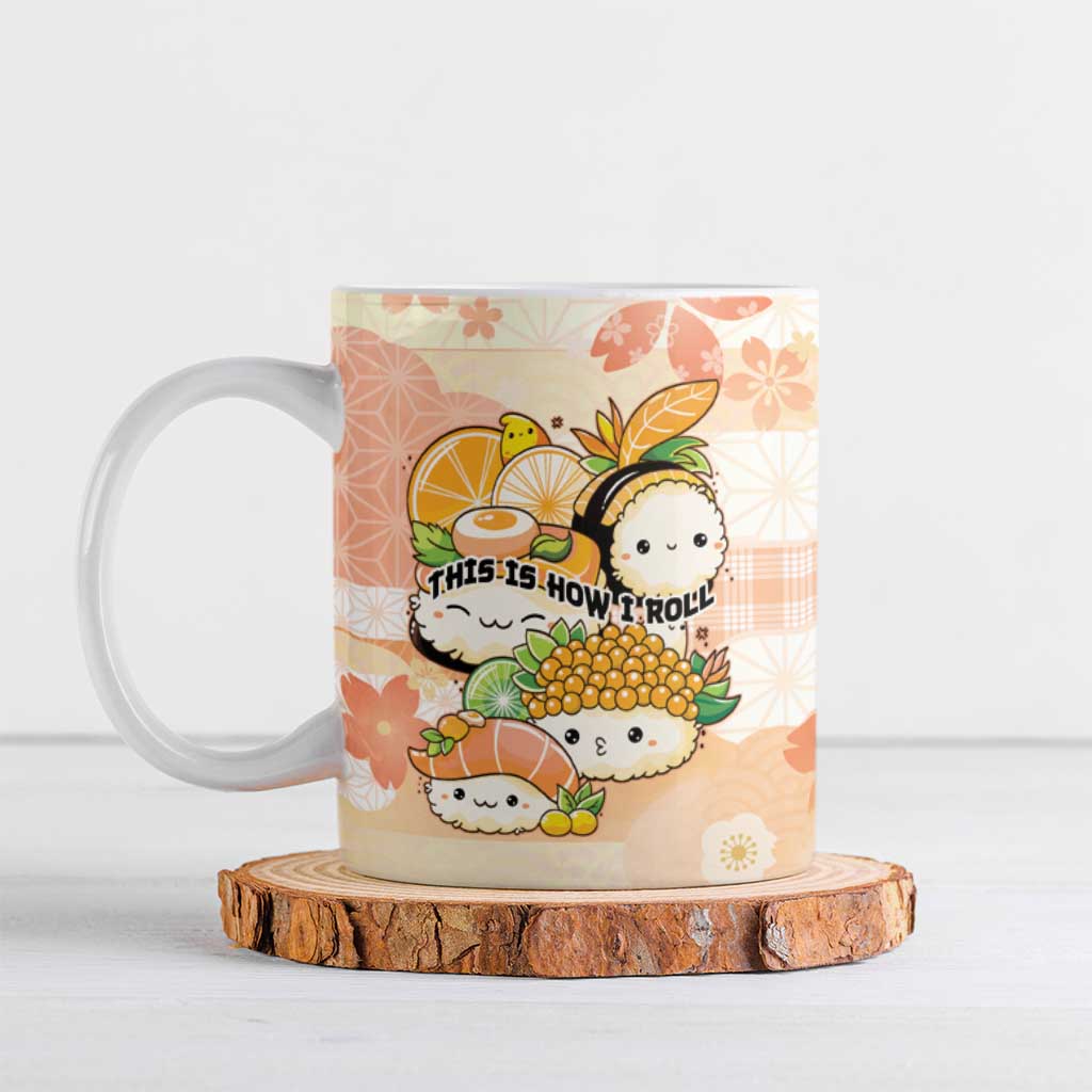 Personalized Japanese Kawaii Sushi Ceramic Mug Peach Wagara Palaka This Is How I Roll - Wonder Print Shop