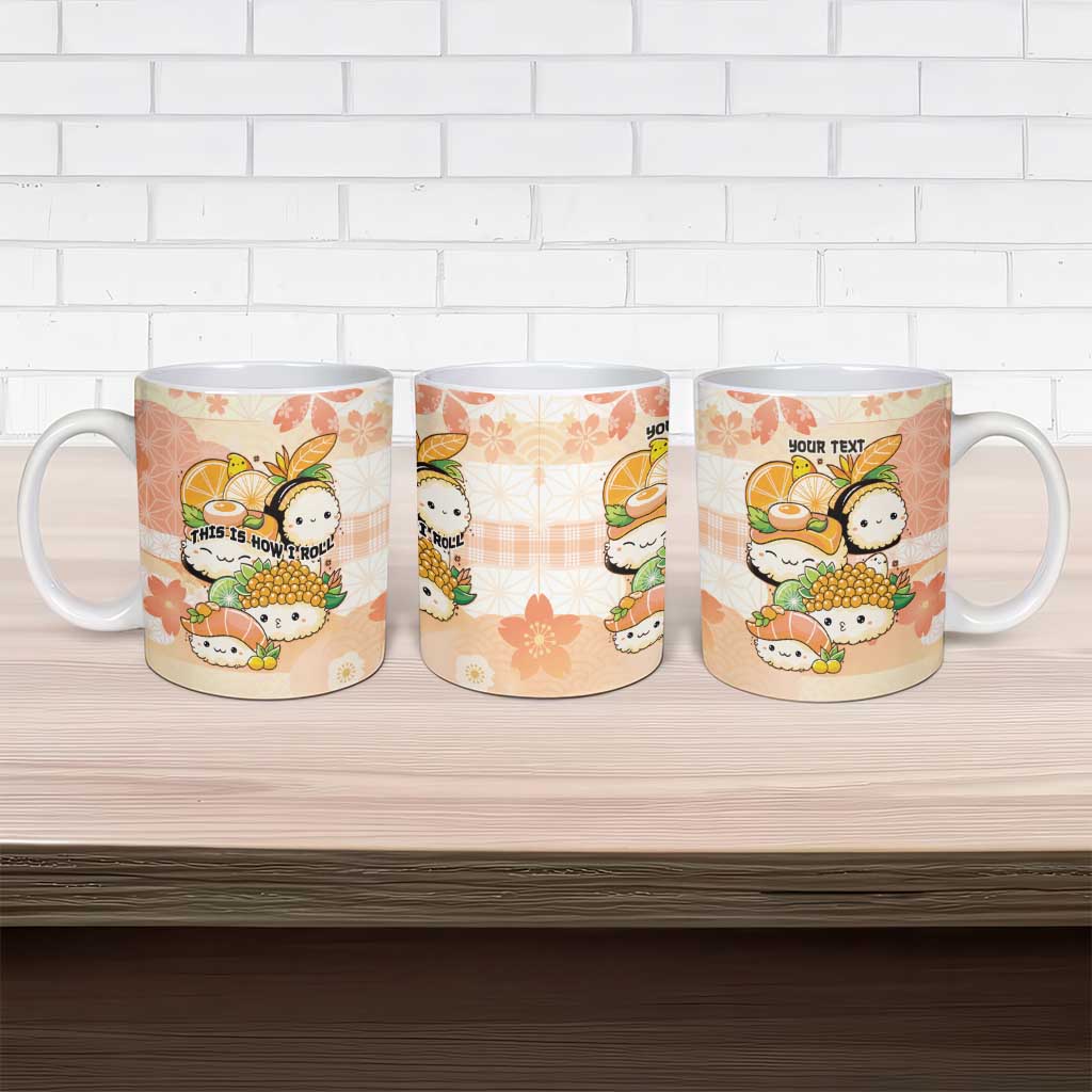 Personalized Japanese Kawaii Sushi Ceramic Mug Peach Wagara Palaka This Is How I Roll - Wonder Print Shop