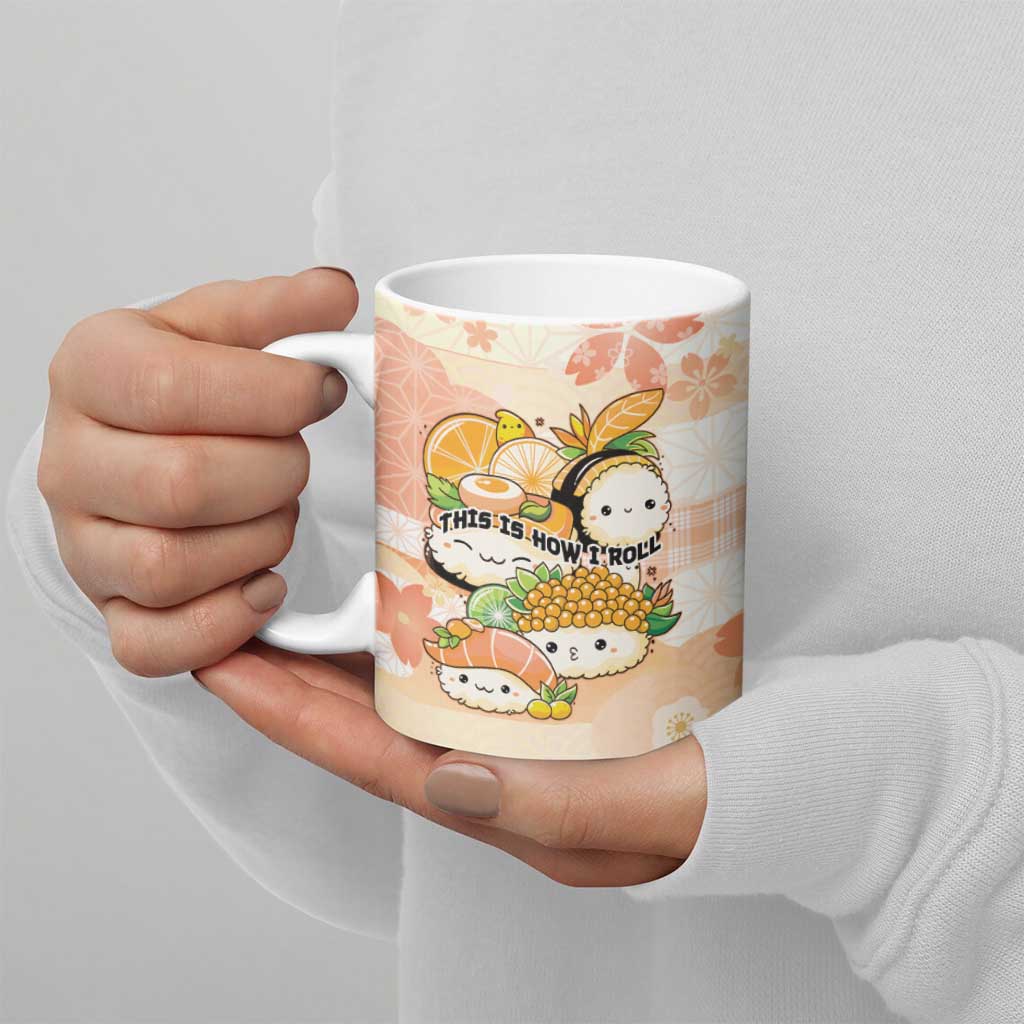 Personalized Japanese Kawaii Sushi Ceramic Mug Peach Wagara Palaka This Is How I Roll - Wonder Print Shop
