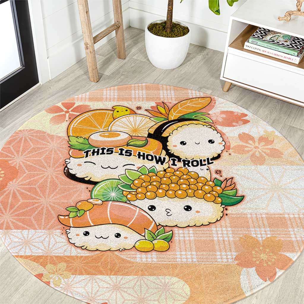 Japanese Kawaii Sushi Round Carpet Peach Wagara Palaka This Is How I Roll - Wonder Print Shop