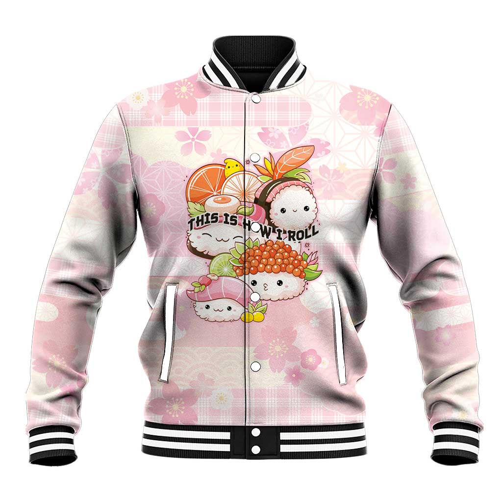 Personalized Japanese Kawaii Sushi Baseball Jacket Pink Wagara Palaka This Is How I Roll - Wonder Print Shop