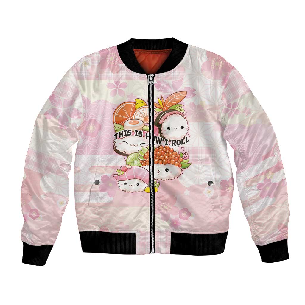 Personalized Japanese Kawaii Sushi Bomber Jacket Pink Wagara Palaka This Is How I Roll - Wonder Print Shop