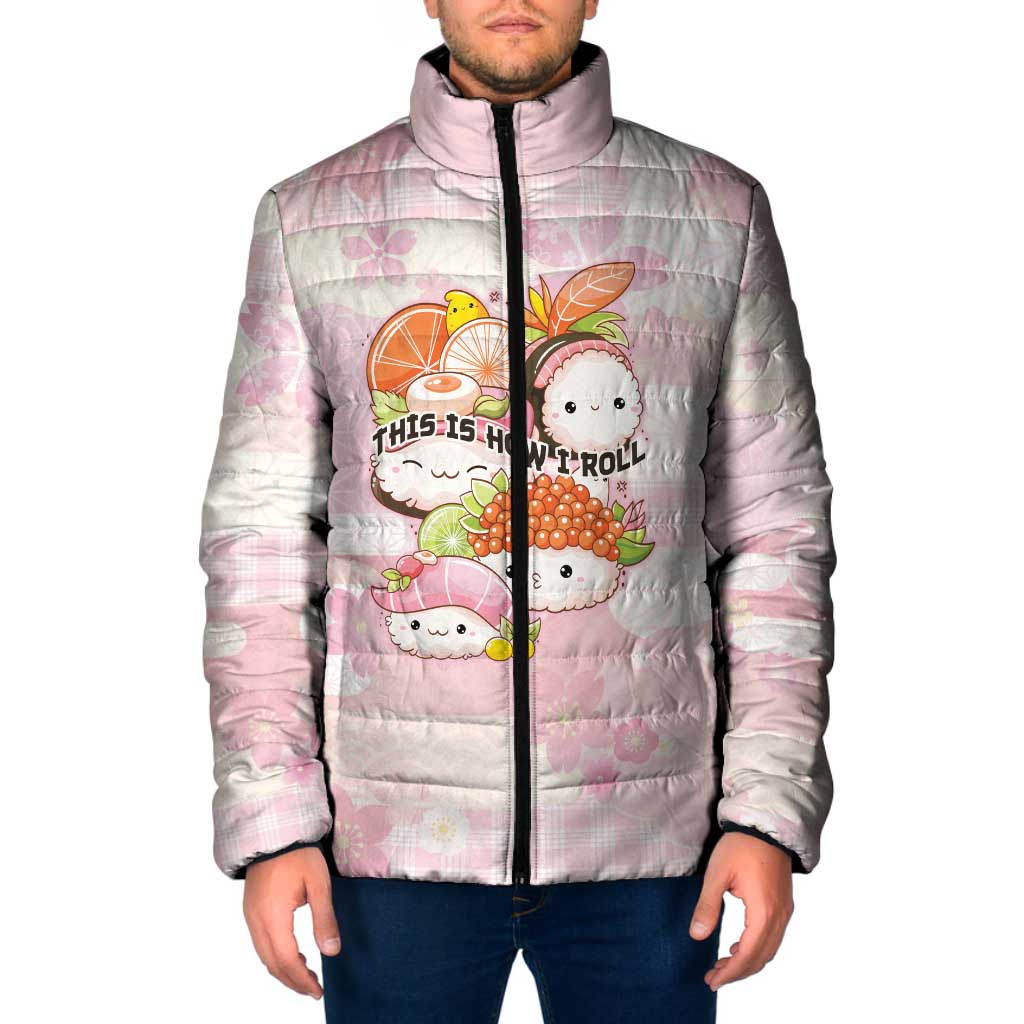 Personalized Japanese Kawaii Sushi Padded Jacket Pink Wagara Palaka This Is How I Roll - Wonder Print Shop