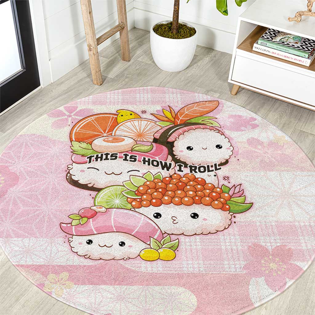 Japanese Kawaii Sushi Round Carpet Pink Wagara Palaka This Is How I Roll - Wonder Print Shop