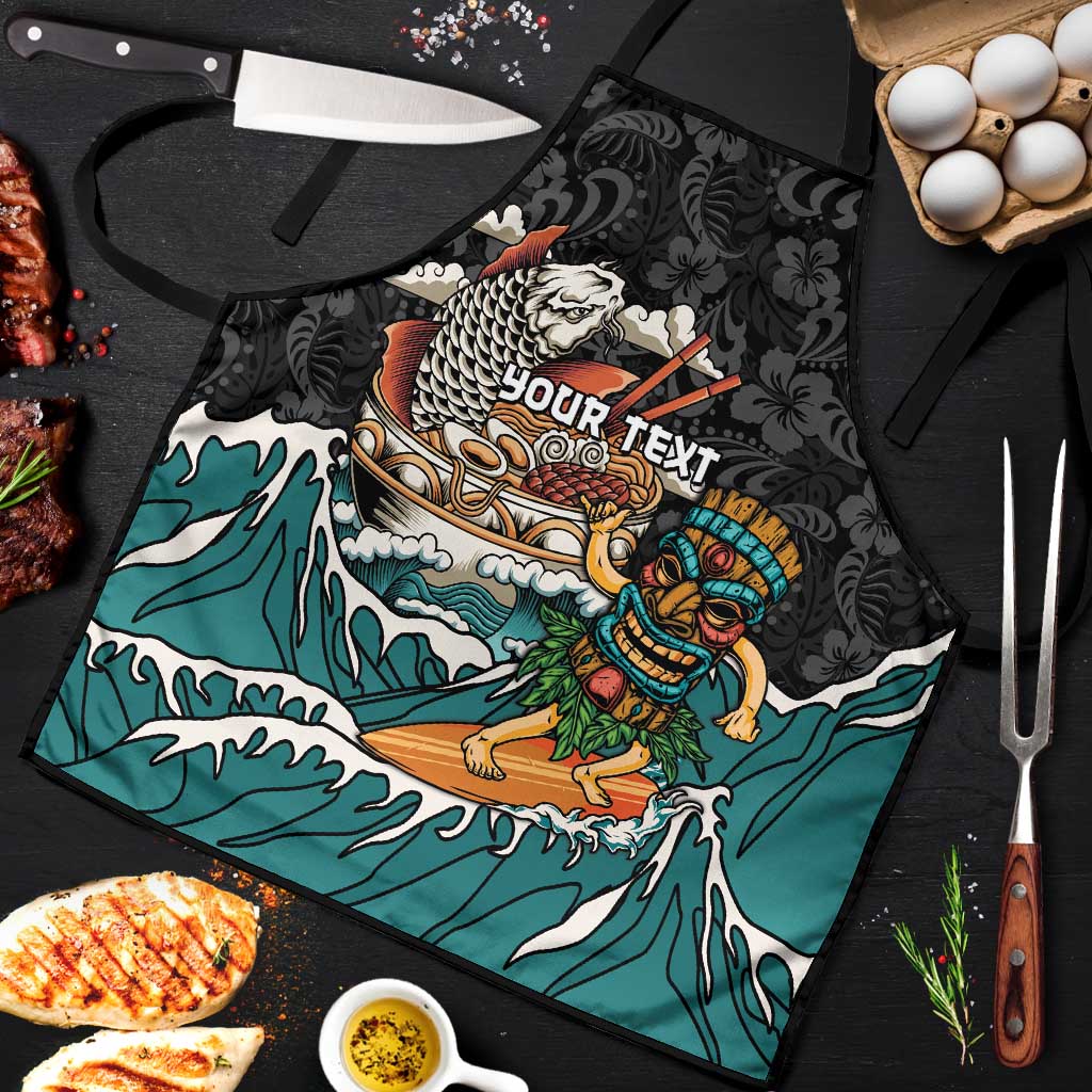 Personalized Japanese Koi Fish Ramen Apron Tiki Surfing Wagara Hibiscus Pattern - Wonder Print Shop