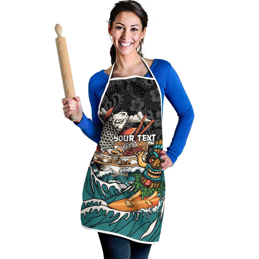 Personalized Japanese Koi Fish Ramen Apron Tiki Surfing Wagara Hibiscus Pattern - Wonder Print Shop