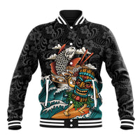 Personalized Japanese Koi Fish Ramen Baseball Jacket Tiki Surfing Wagara Hibiscus Pattern - Wonder Print Shop