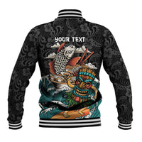 Personalized Japanese Koi Fish Ramen Baseball Jacket Tiki Surfing Wagara Hibiscus Pattern - Wonder Print Shop