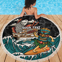 Personalized Japanese Koi Fish Ramen Beach Blanket Tiki Surfing Wagara Hibiscus Pattern - Wonder Print Shop