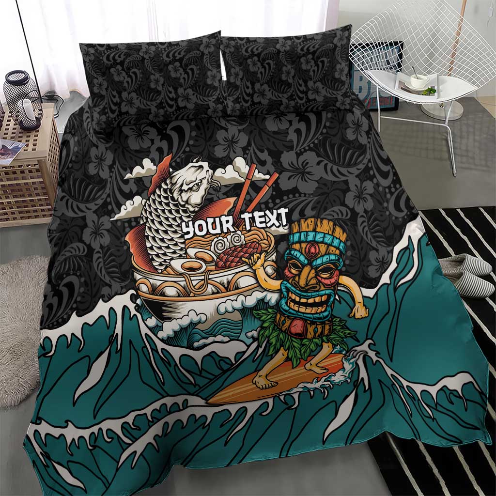 Personalized Japanese Koi Fish Ramen Bedding Set Tiki Surfing Wagara Hibiscus Pattern - Wonder Print Shop