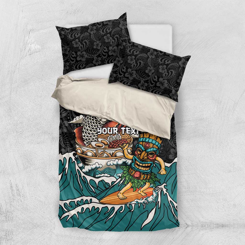 Personalized Japanese Koi Fish Ramen Bedding Set Tiki Surfing Wagara Hibiscus Pattern - Wonder Print Shop
