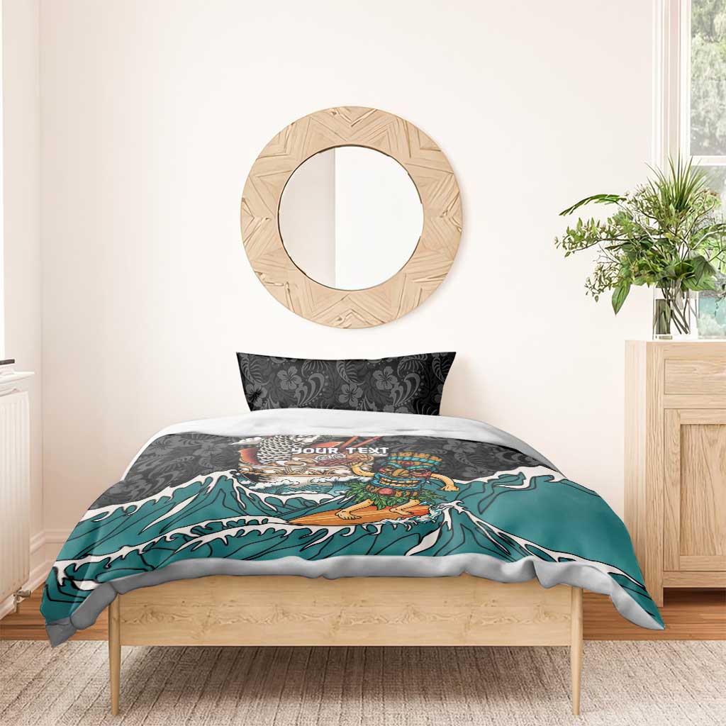 Personalized Japanese Koi Fish Ramen Bedding Set Tiki Surfing Wagara Hibiscus Pattern - Wonder Print Shop