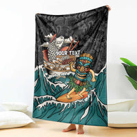 Personalized Japanese Koi Fish Ramen Blanket Tiki Surfing Wagara Hibiscus Pattern - Wonder Print Shop