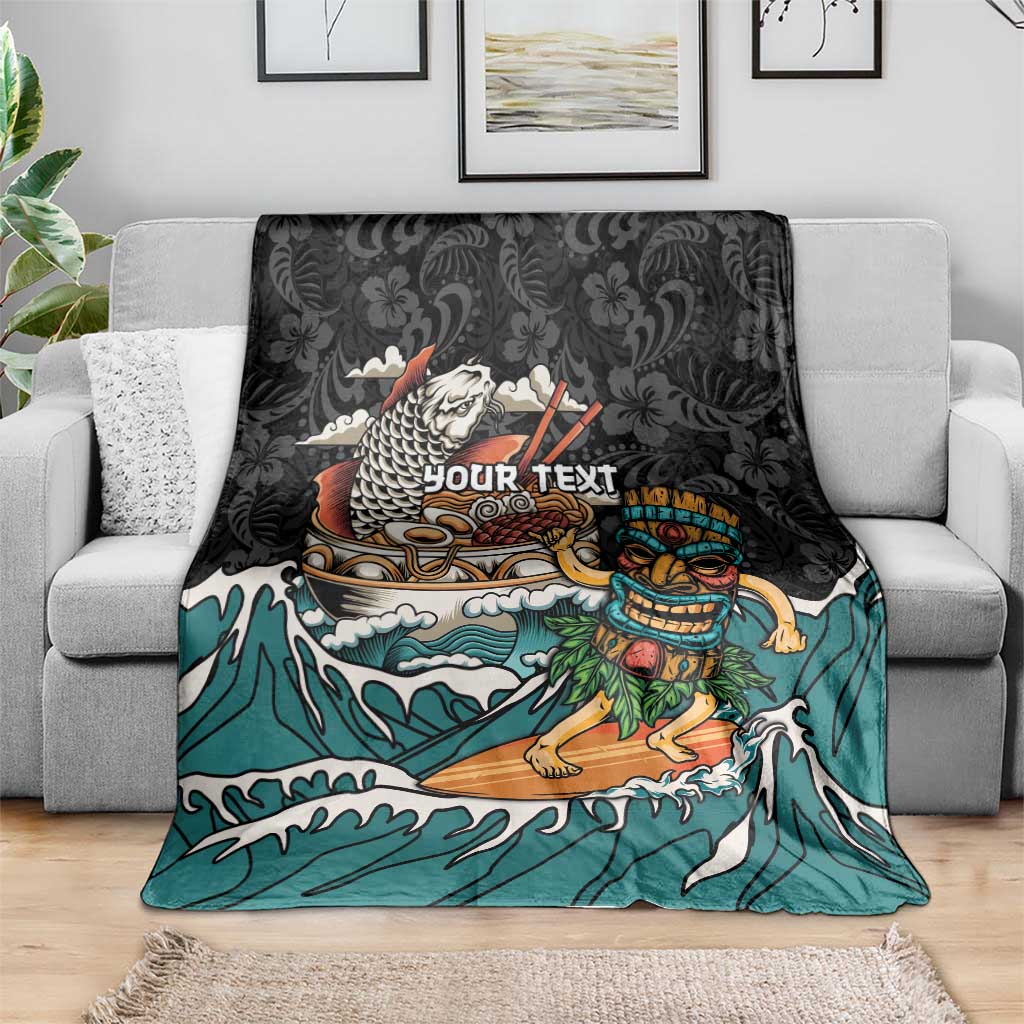 Personalized Japanese Koi Fish Ramen Blanket Tiki Surfing Wagara Hibiscus Pattern - Wonder Print Shop