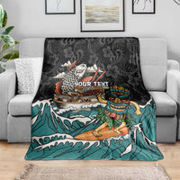 Personalized Japanese Koi Fish Ramen Blanket Tiki Surfing Wagara Hibiscus Pattern - Wonder Print Shop