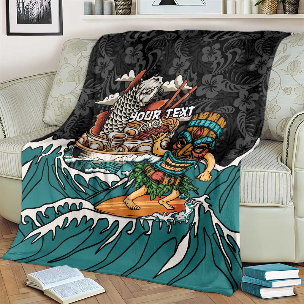 Personalized Japanese Koi Fish Ramen Blanket Tiki Surfing Wagara Hibiscus Pattern - Wonder Print Shop