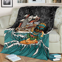 Personalized Japanese Koi Fish Ramen Blanket Tiki Surfing Wagara Hibiscus Pattern - Wonder Print Shop