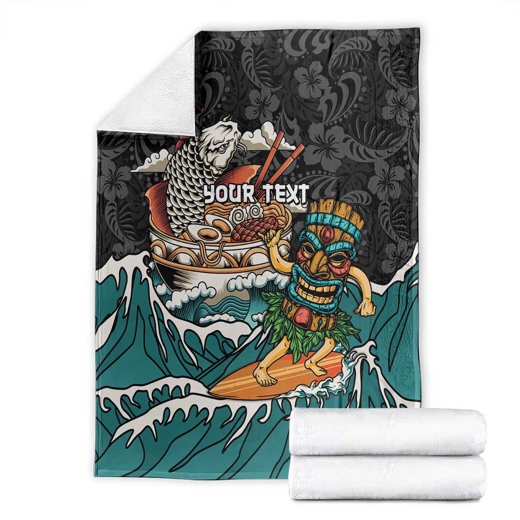 Personalized Japanese Koi Fish Ramen Blanket Tiki Surfing Wagara Hibiscus Pattern - Wonder Print Shop