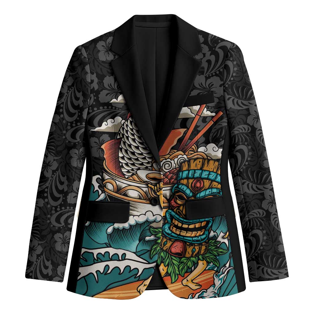 Personalized Japanese Koi Fish Ramen Blazer Tiki Surfing Wagara Hibiscus Pattern - Wonder Print Shop