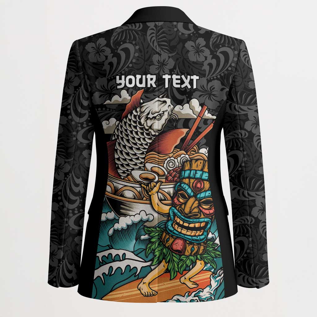 Personalized Japanese Koi Fish Ramen Blazer Tiki Surfing Wagara Hibiscus Pattern - Wonder Print Shop