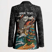 Personalized Japanese Koi Fish Ramen Blazer Tiki Surfing Wagara Hibiscus Pattern - Wonder Print Shop