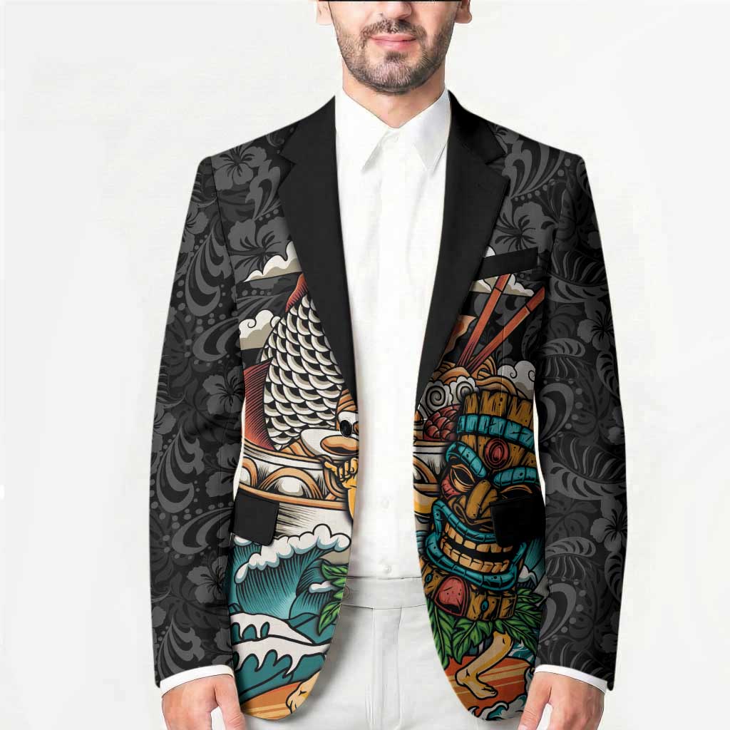 Personalized Japanese Koi Fish Ramen Blazer Tiki Surfing Wagara Hibiscus Pattern - Wonder Print Shop