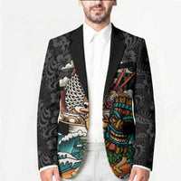 Personalized Japanese Koi Fish Ramen Blazer Tiki Surfing Wagara Hibiscus Pattern - Wonder Print Shop