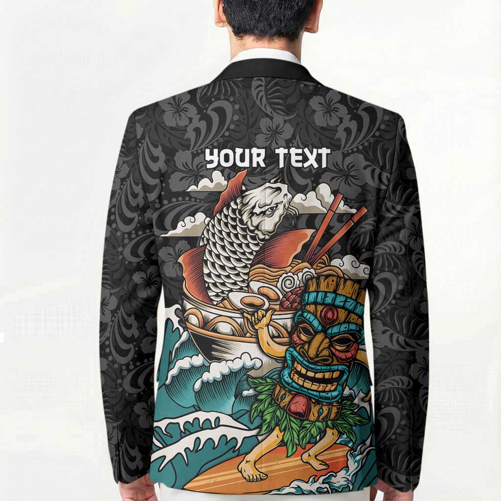 Personalized Japanese Koi Fish Ramen Blazer Tiki Surfing Wagara Hibiscus Pattern - Wonder Print Shop