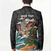 Personalized Japanese Koi Fish Ramen Blazer Tiki Surfing Wagara Hibiscus Pattern - Wonder Print Shop