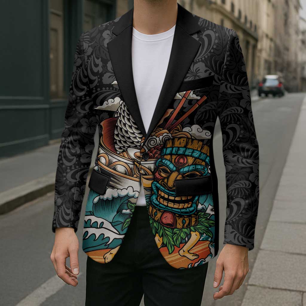 Personalized Japanese Koi Fish Ramen Blazer Tiki Surfing Wagara Hibiscus Pattern - Wonder Print Shop