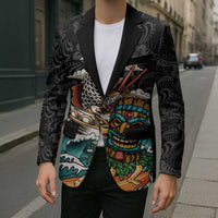 Personalized Japanese Koi Fish Ramen Blazer Tiki Surfing Wagara Hibiscus Pattern - Wonder Print Shop
