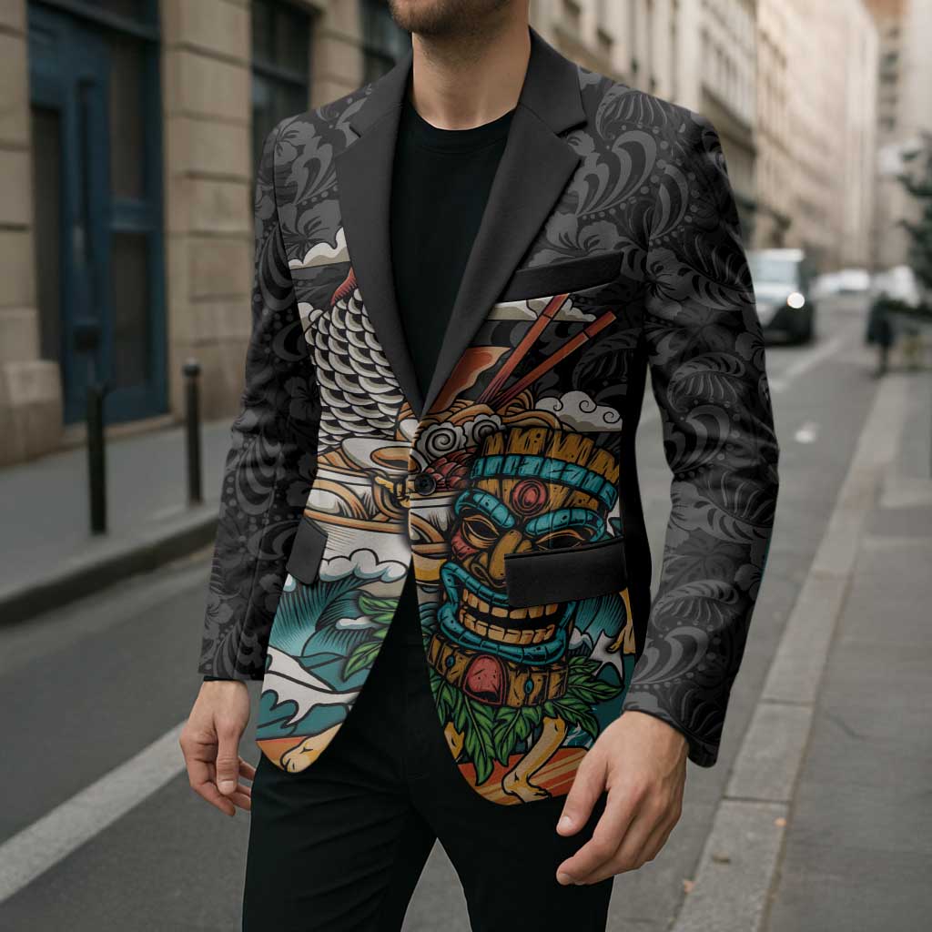 Personalized Japanese Koi Fish Ramen Blazer Tiki Surfing Wagara Hibiscus Pattern - Wonder Print Shop