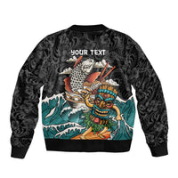 Personalized Japanese Koi Fish Ramen Bomber Jacket Tiki Surfing Wagara Hibiscus Pattern - Wonder Print Shop
