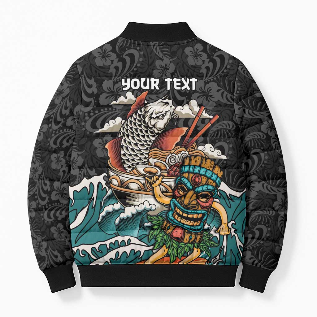 Personalized Japanese Koi Fish Ramen Bomber Puffer Jacket Tiki Surfing Wagara Hibiscus Pattern - Wonder Print Shop