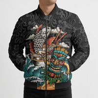 Personalized Japanese Koi Fish Ramen Bomber Puffer Jacket Tiki Surfing Wagara Hibiscus Pattern - Wonder Print Shop