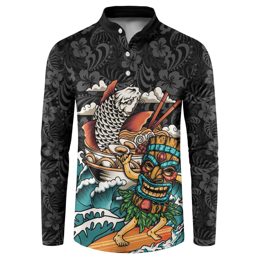 Personalized Japanese Koi Fish Ramen Button Sweatshirt Tiki Surfing Wagara Hibiscus Pattern - Wonder Print Shop