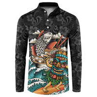 Personalized Japanese Koi Fish Ramen Button Sweatshirt Tiki Surfing Wagara Hibiscus Pattern - Wonder Print Shop