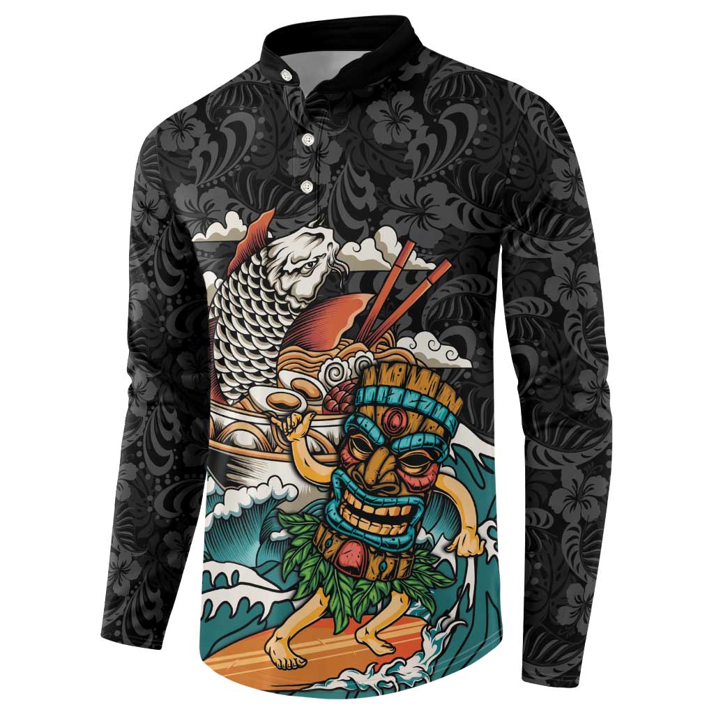 Personalized Japanese Koi Fish Ramen Button Sweatshirt Tiki Surfing Wagara Hibiscus Pattern - Wonder Print Shop