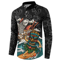 Personalized Japanese Koi Fish Ramen Button Sweatshirt Tiki Surfing Wagara Hibiscus Pattern - Wonder Print Shop
