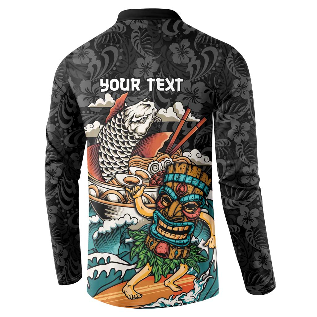 Personalized Japanese Koi Fish Ramen Button Sweatshirt Tiki Surfing Wagara Hibiscus Pattern - Wonder Print Shop